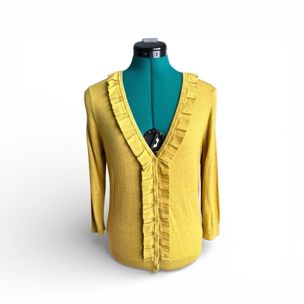 Boden Mustard Ruffle Trim Cardigan - Picture 3 of 9